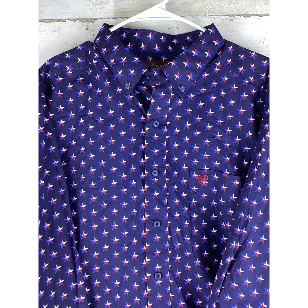Ariat XXL Shirt Mens Blue Star Texas Long Sleeve Button Up Western Rodeo